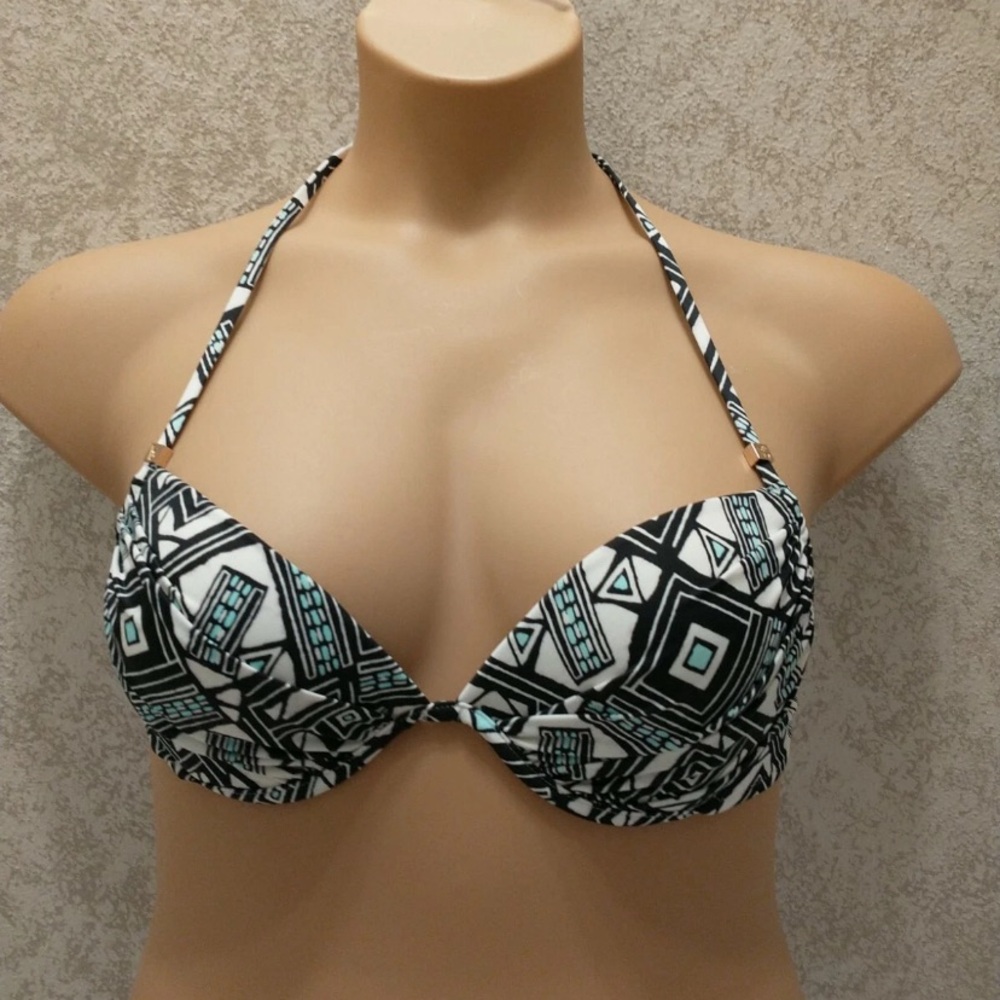 Victoria's Secret Geometric Black, Aqua and White Bikini Top